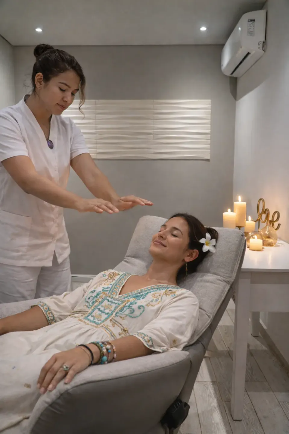 a woman getting a massage at a spa